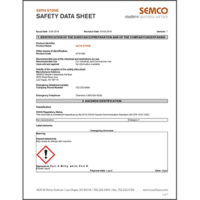 Safety Data Sheet - Satin Stone